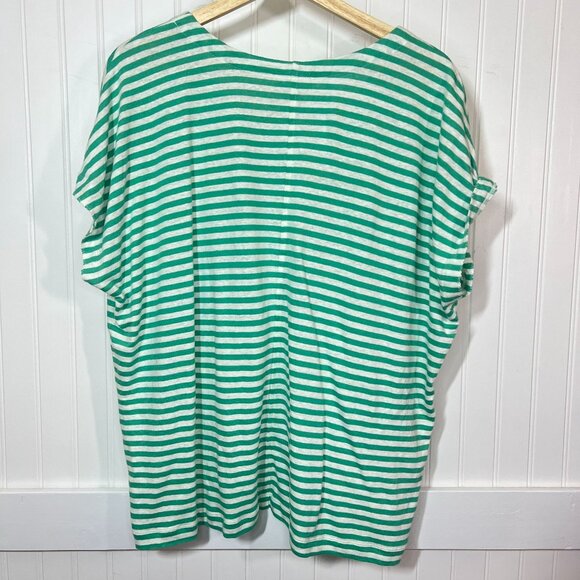 J. Jill Women's Green White Stripe Linen Blend V-Neck Relaxed Fit Tee Top Large - Picture 3 of 10